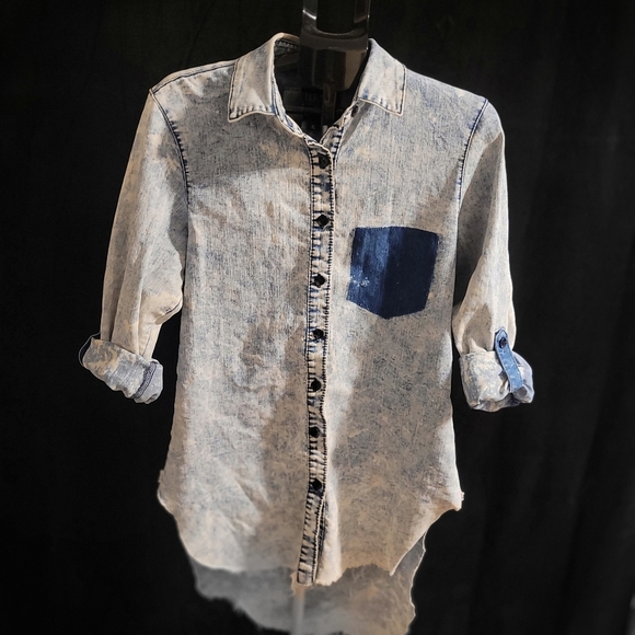 Distressed Acid Washed Shirt/Shacket - Picture 1 of 10